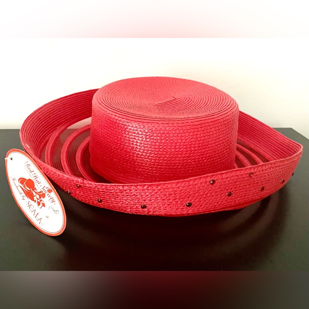 Hat Red Hat Society handmade hat by Scala Dorfman Pacific hot Pinkish Red